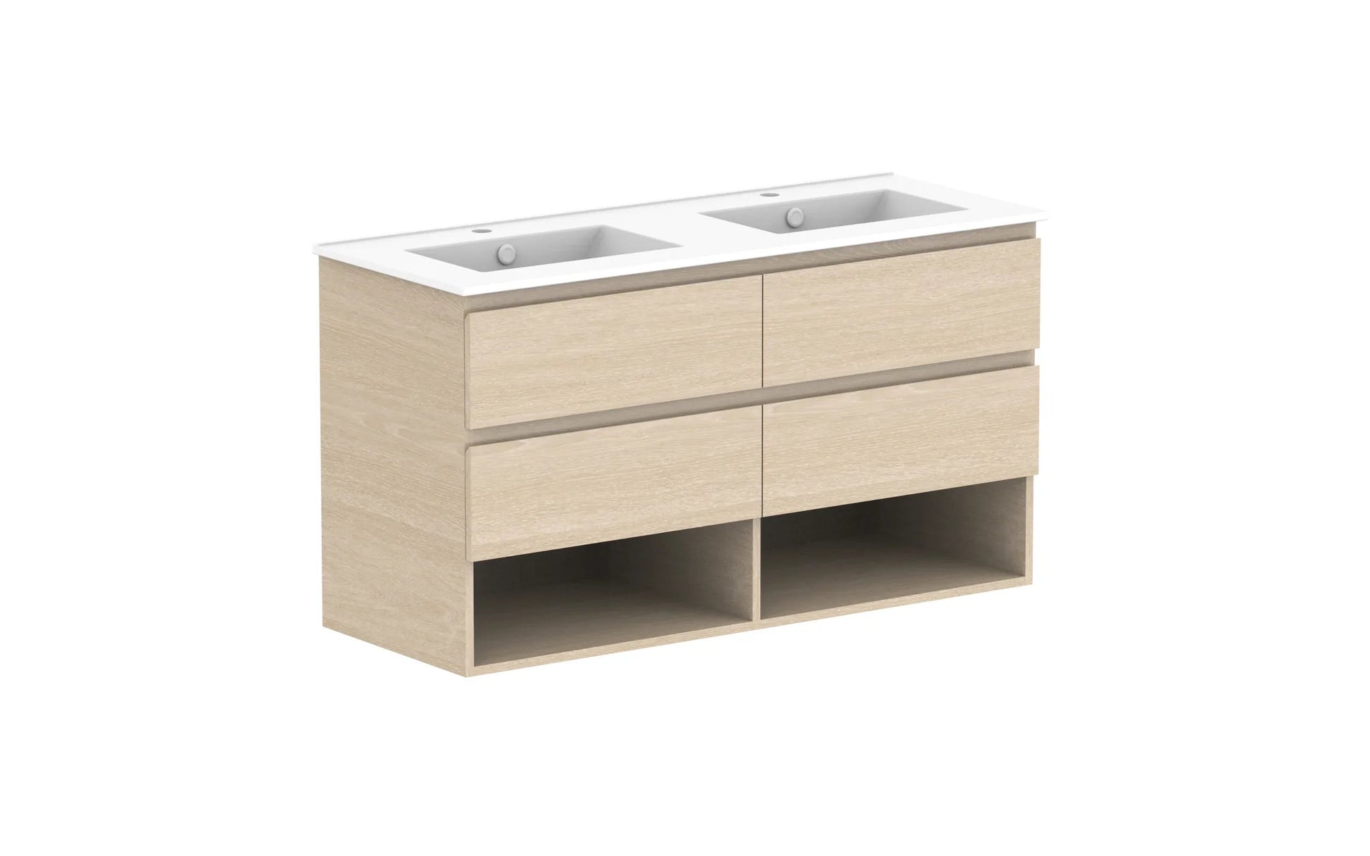 ADP Glacier Shelf Twin Wall Hung Vanity - 1200mm / Ceramic Moulded Top / Double Bowl