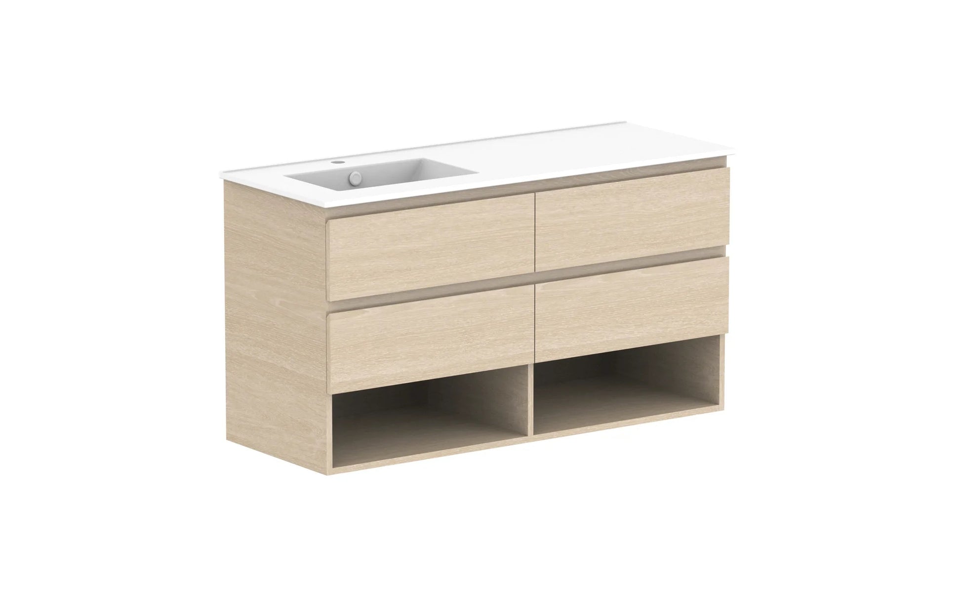 ADP Glacier Shelf Twin Wall Hung Vanity - 1200mm / Ceramic Moulded Top / Left Hand Bowl