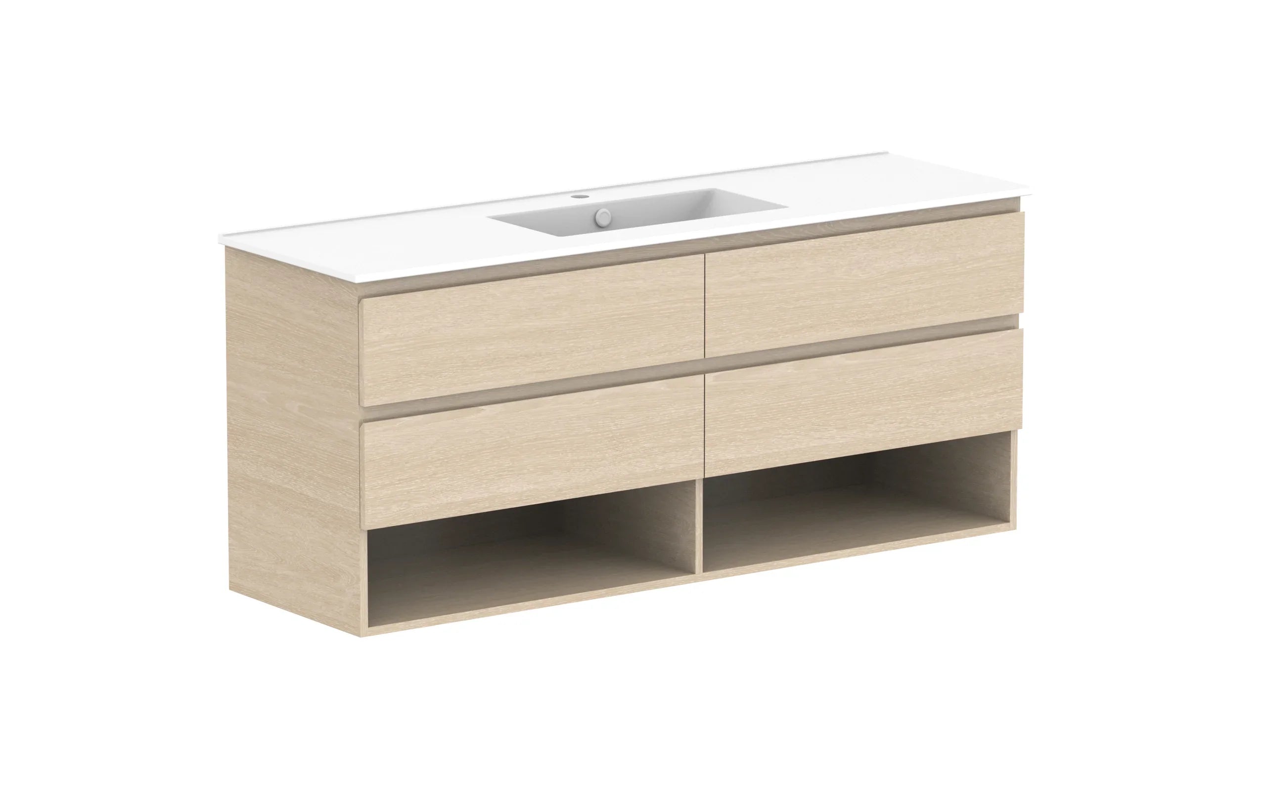ADP Glacier Shelf Twin Wall Hung Vanity - 1800mm / Cast Marble Moulded Top / Centre Bowl