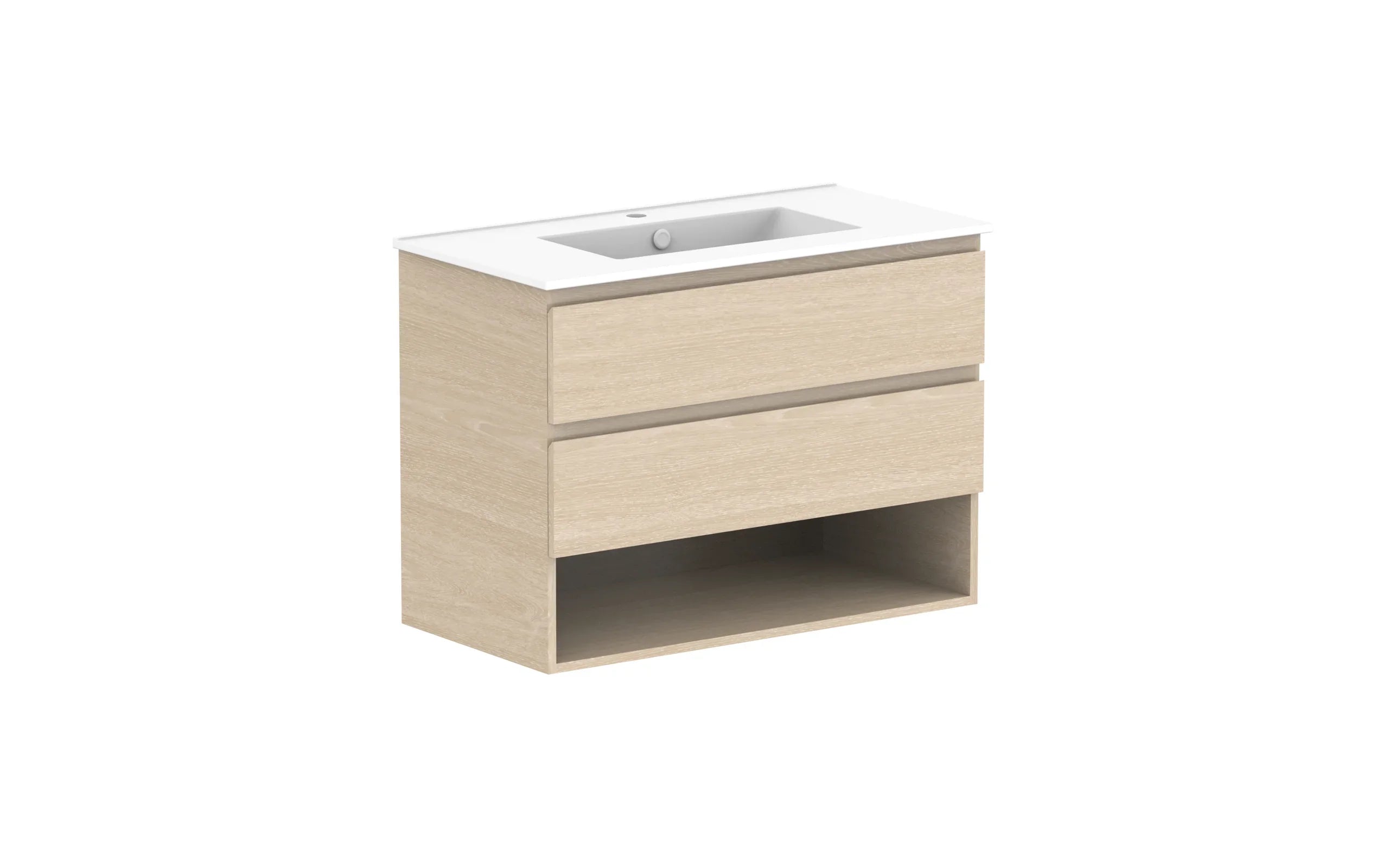 ADP Glacier Shelf Twin Wall Hung Vanity - 900mm / Ceramic Moulded Top / Centre Bowl
