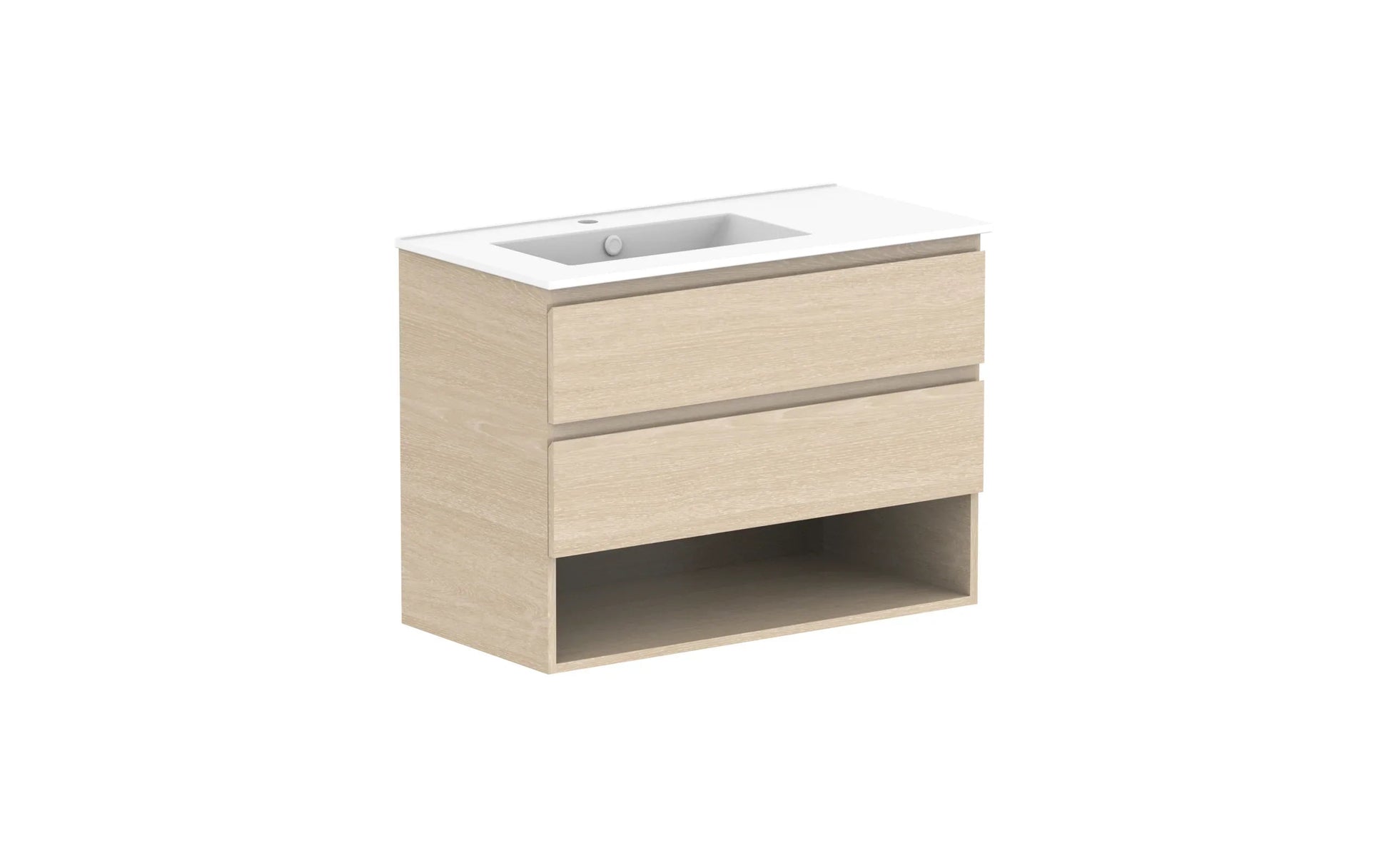 ADP Glacier Shelf Twin Wall Hung Vanity - 900mm / Ceramic Moulded Top / Left Hand Bowl