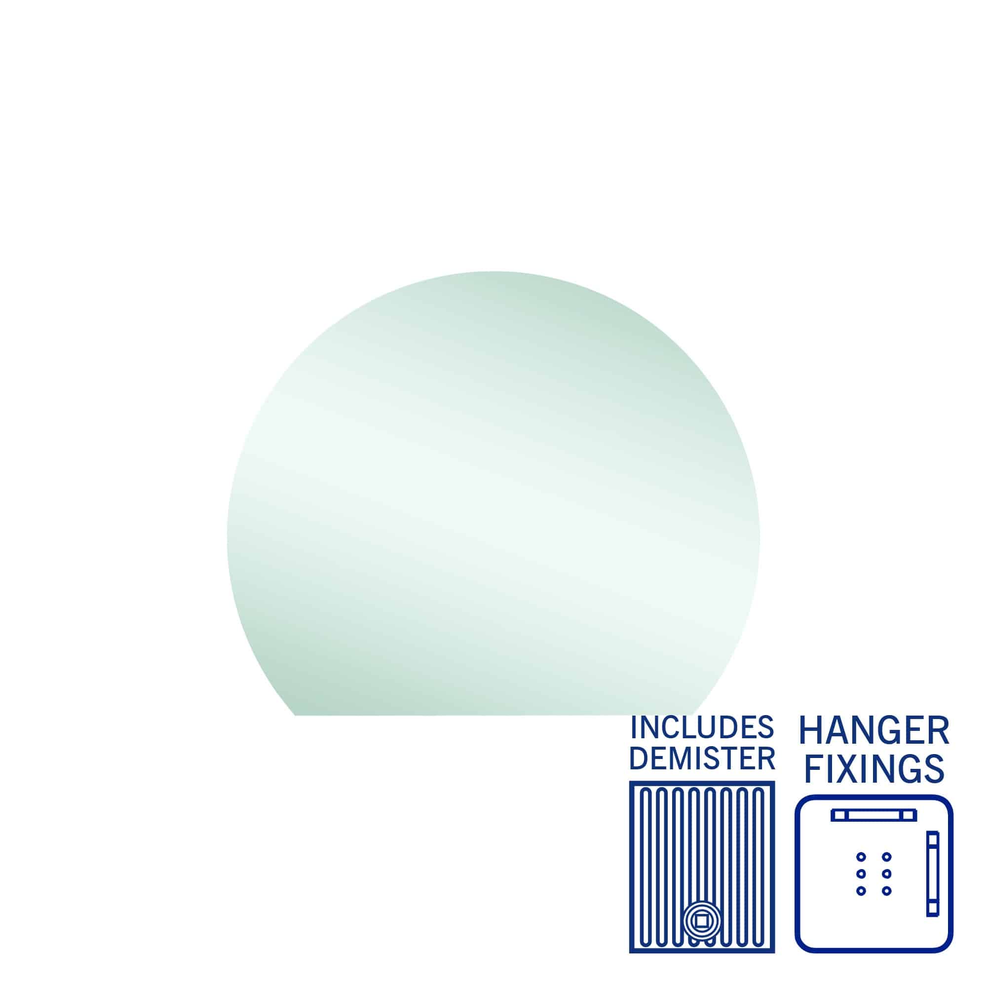 Thermogroup Hamilton D Shaped Polished Edge Mirror - 900x750mm with Hangers and Demister