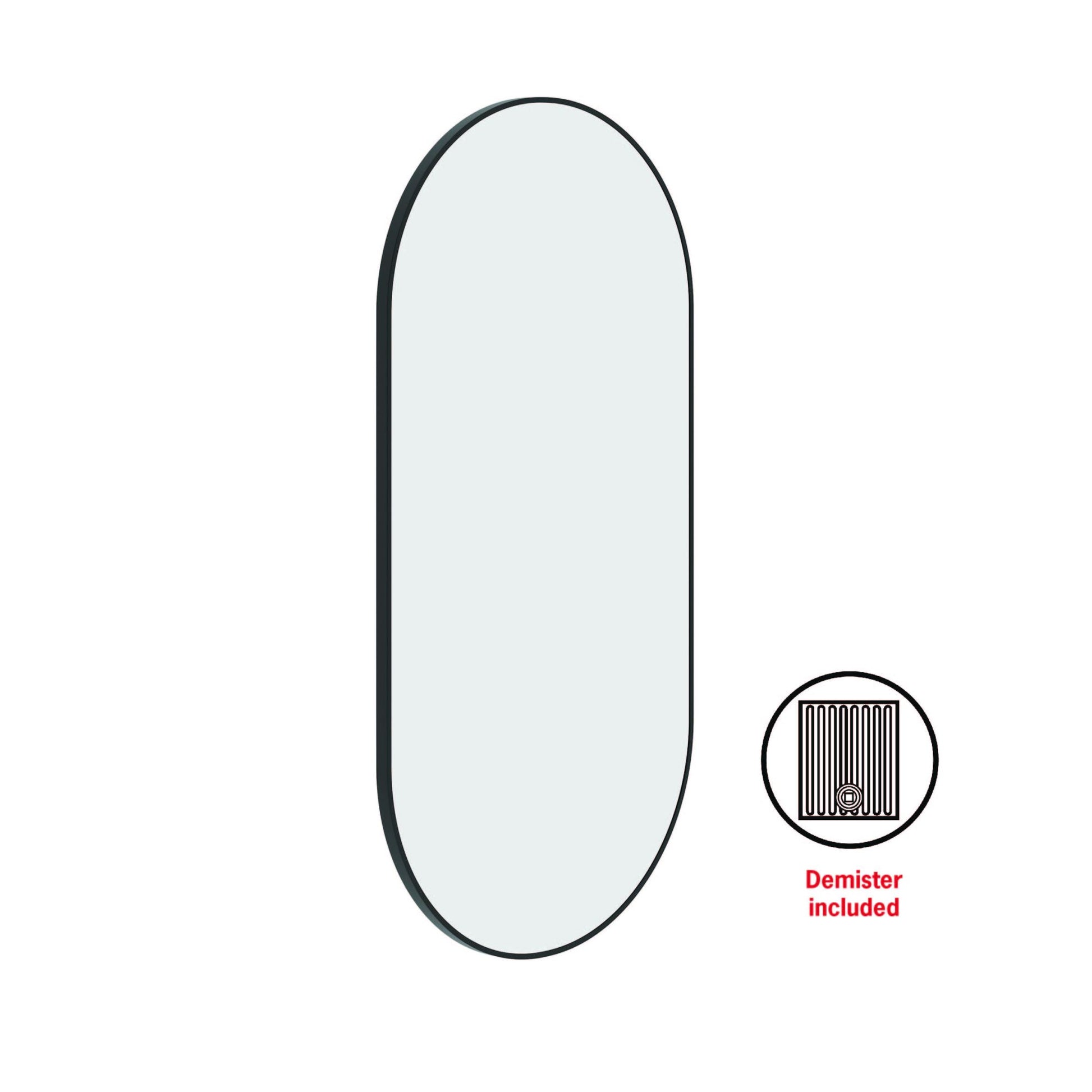 Thermogroup Havana Pill Framed Mirror - 500x1000mm - Includes Mirror Demister, Black