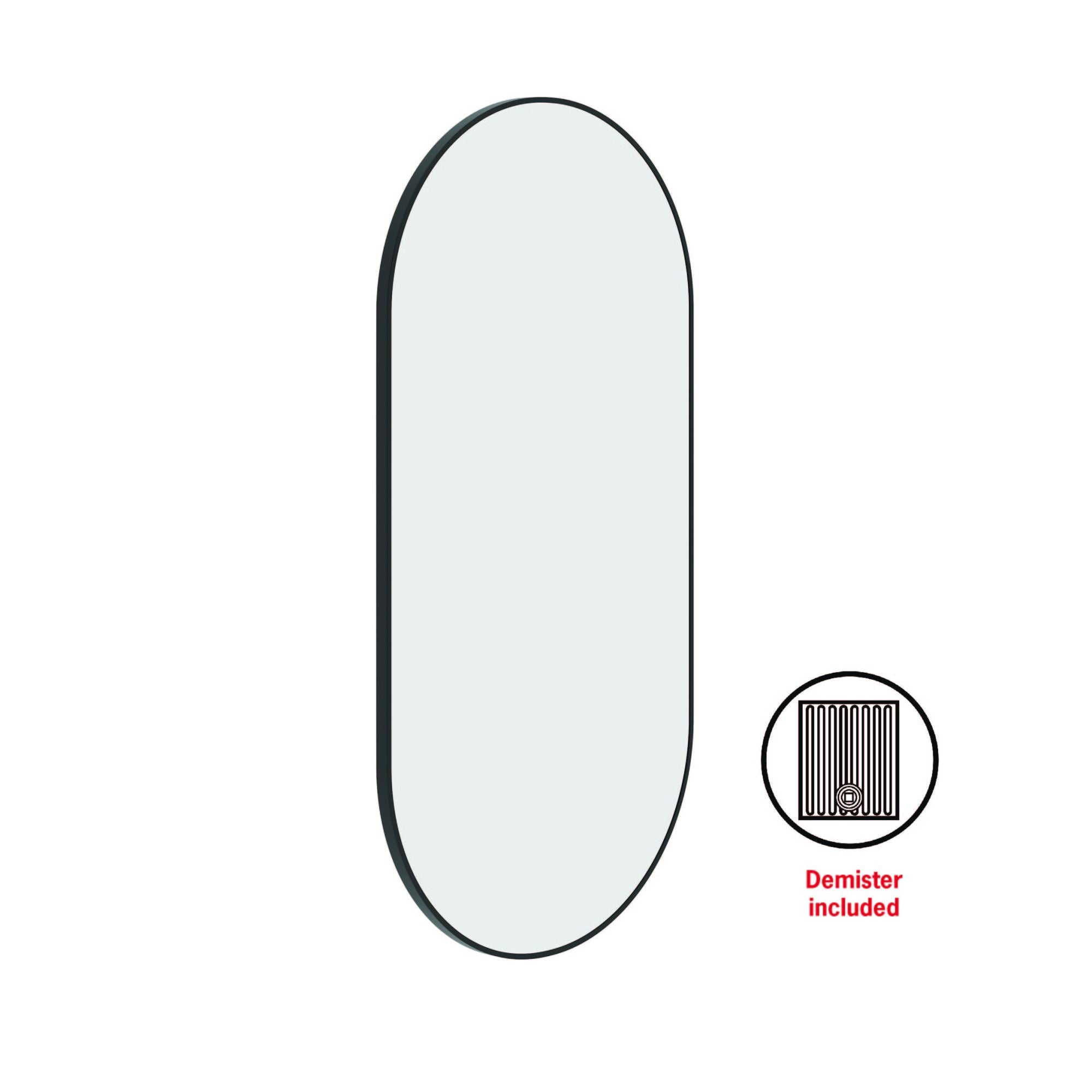Thermogroup Havana Pill Framed Mirror - 500x1000mm - Includes Mirror Demister, Black
