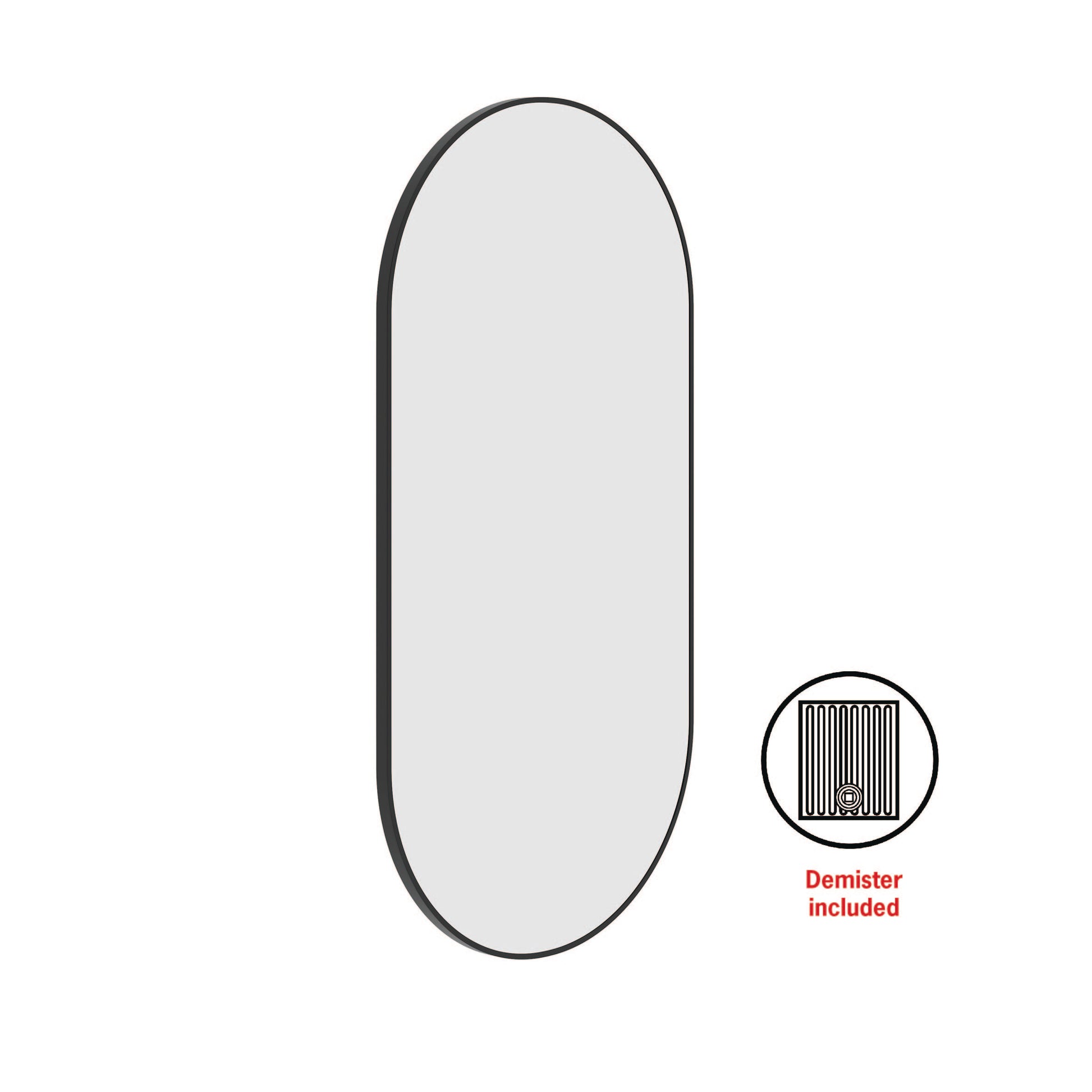 Thermogroup Havana Pill Framed Mirror - 500x1000mm - Includes Mirror Demister, Black