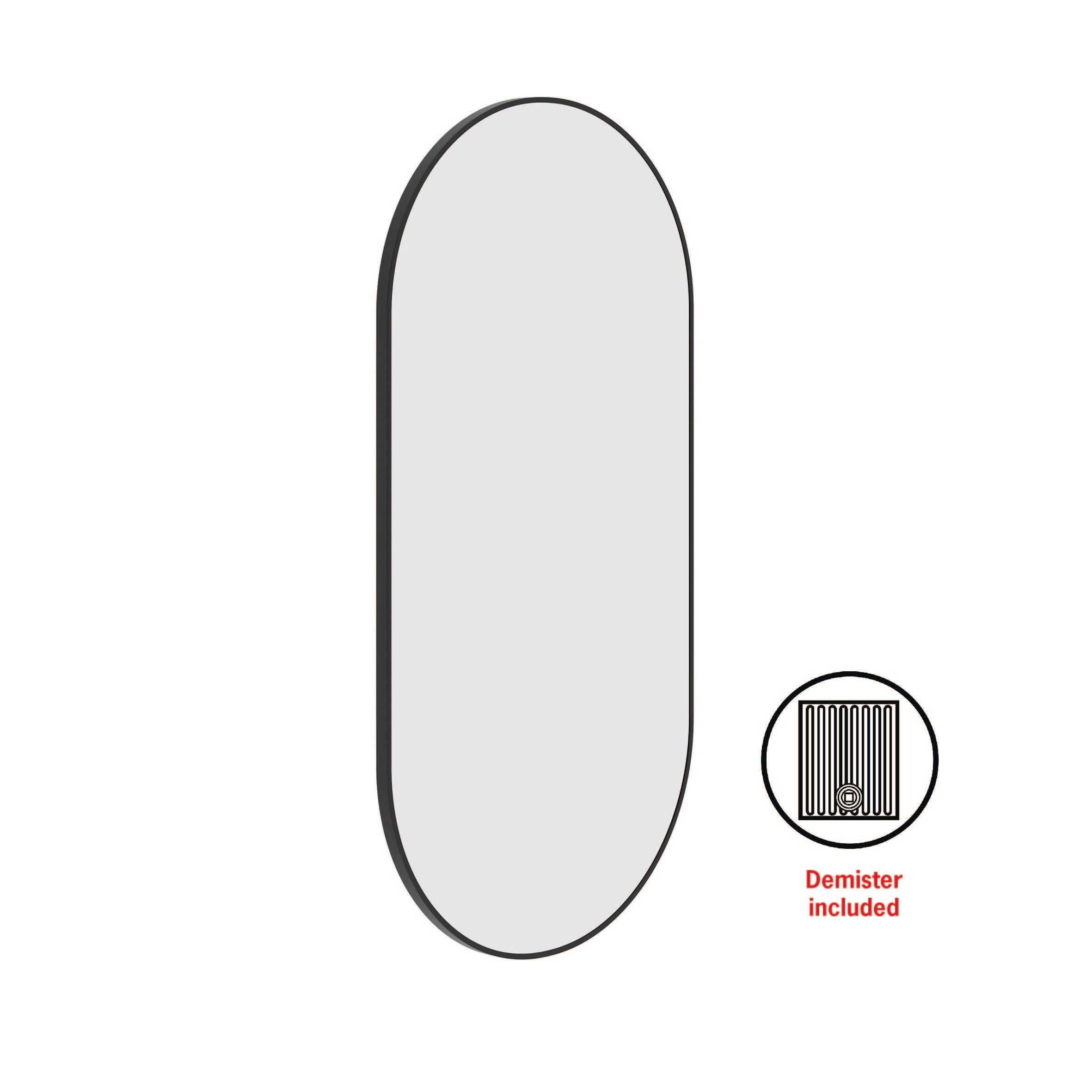 Thermogroup Havana Pill Framed Mirror - 500x1000mm - Includes Mirror Demister, Black