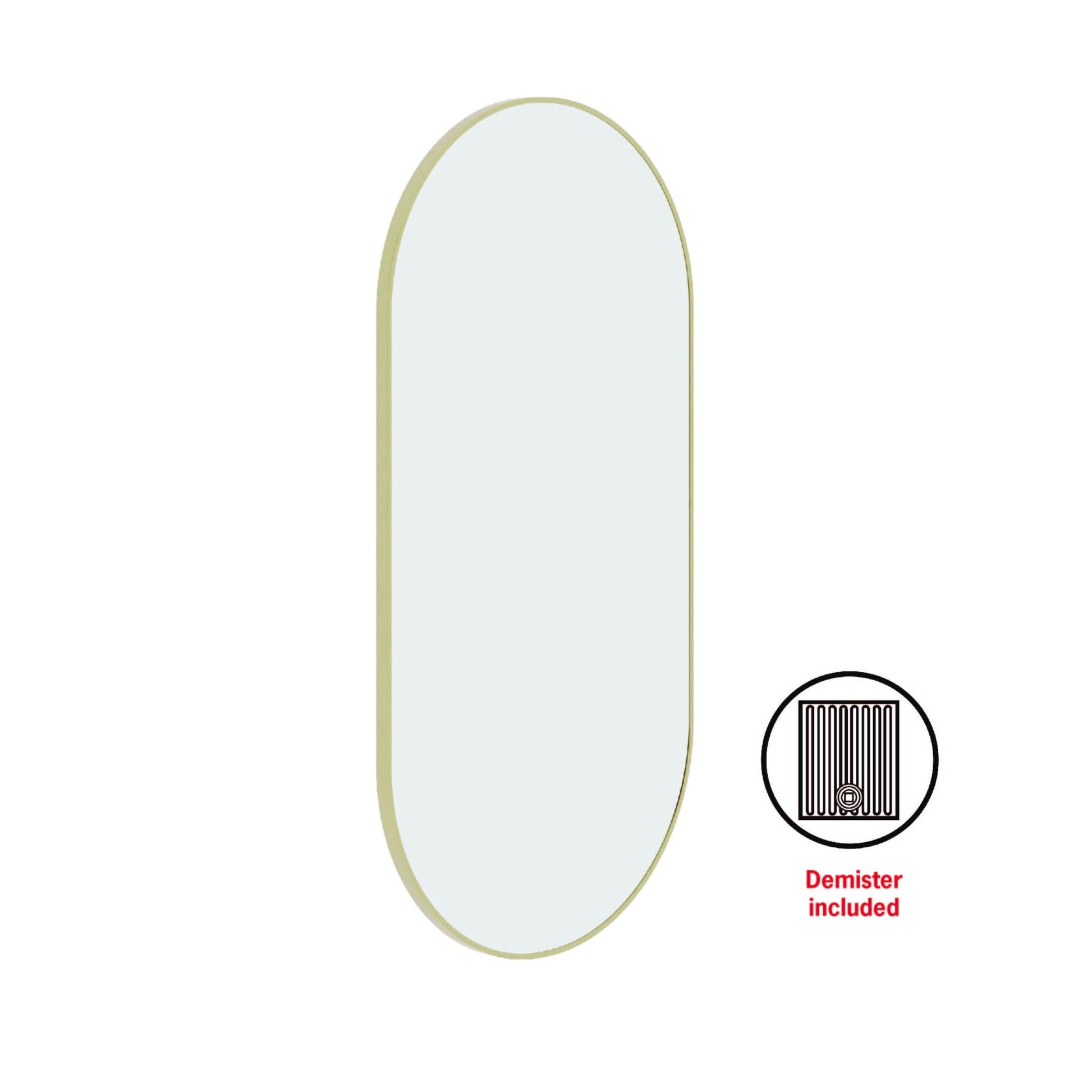 Thermogroup Havana Pill Framed Mirror - 500x1000mm - Includes Mirror Demister, Gold