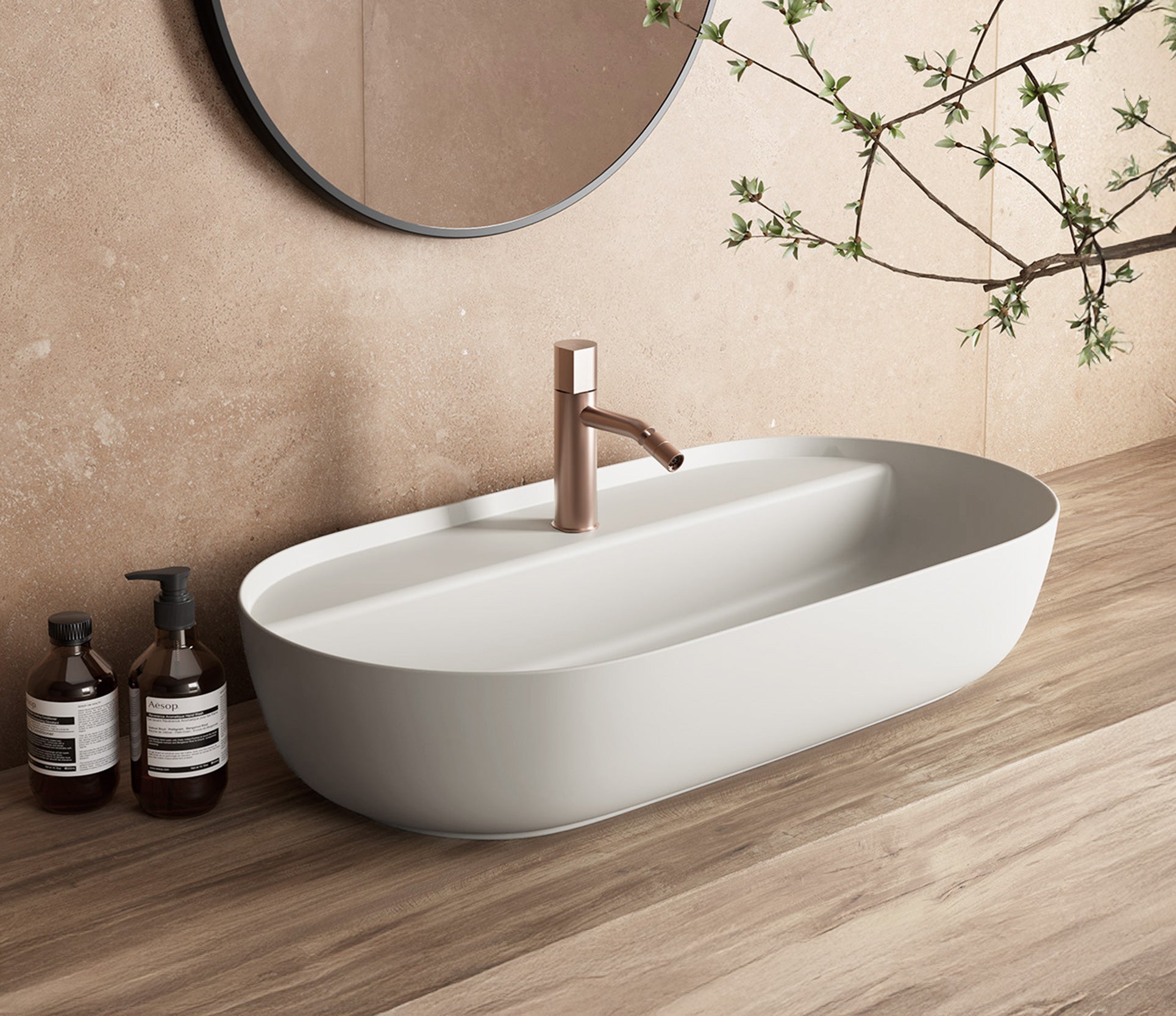 Studio Bagno Happy Hour 75X Bench Basin w/ Tap Landing 1TH - Gloss White