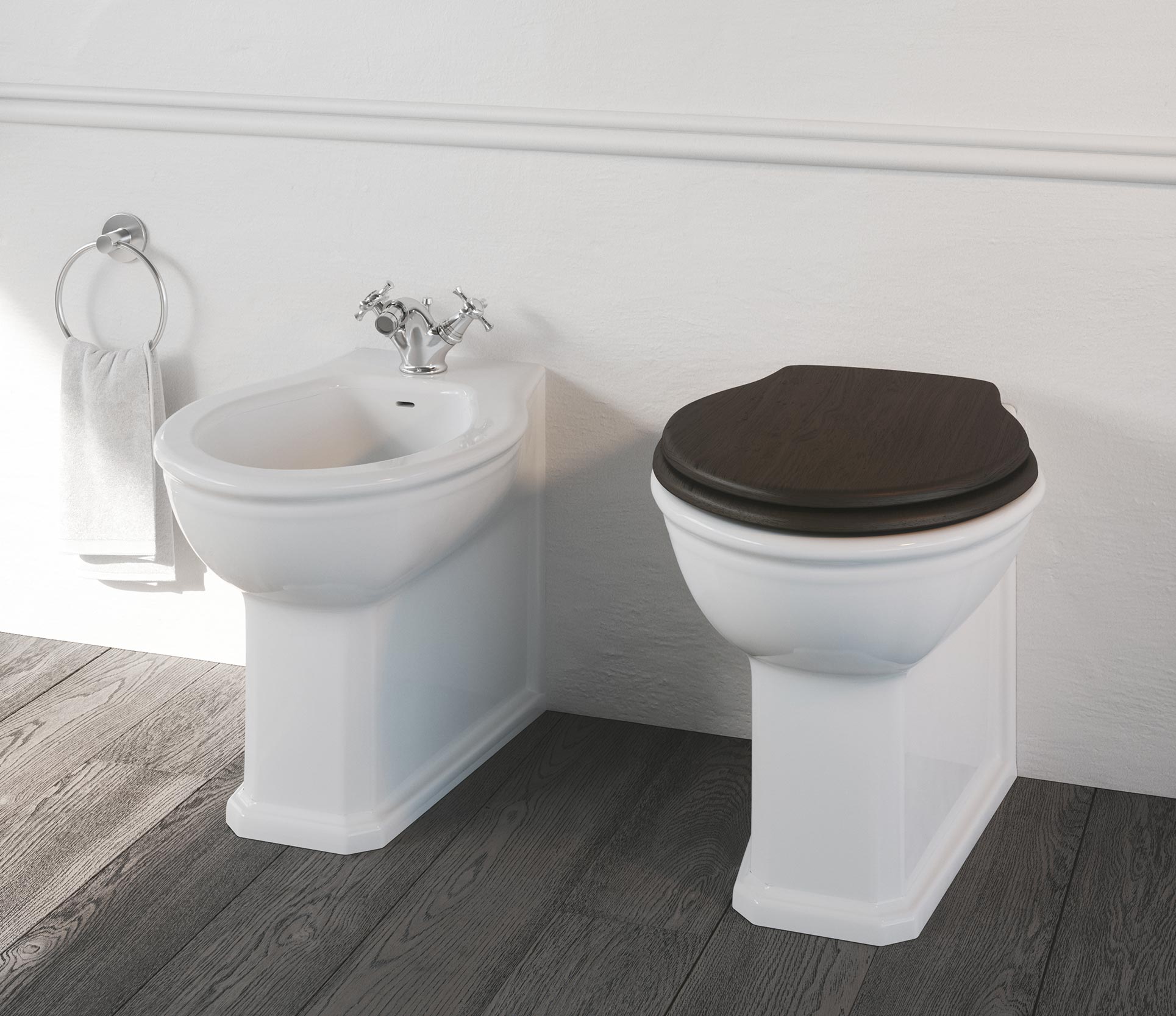 Studio Bagno Impero Rimless Wall Faced Package with Expert Evo Pneumatic Cistern, Gloss White