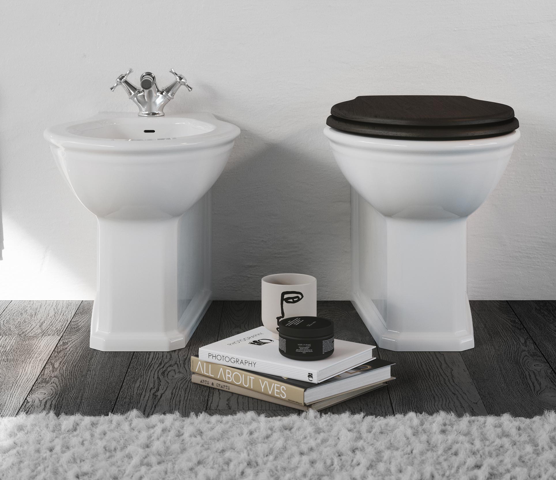 Studio Bagno Impero Rimless Wall Faced Package with Expert Evo Pneumatic Cistern, Gloss White