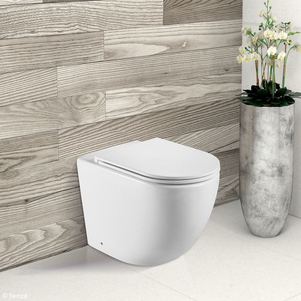 Fienza Koko Tornado Flush Wall-Faced Toilet Suite, Matte White with Slim Seat