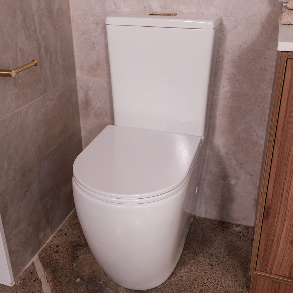 Fienza Alix Back-to-Wall Toilet Suite, Gloss White with Slim Seat