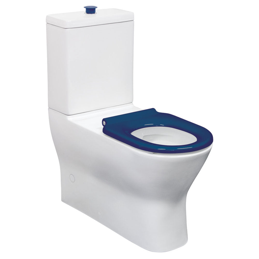 Fienza Delta Care Back-to-Wall Toilet Suite, Gloss White with Blue Seat