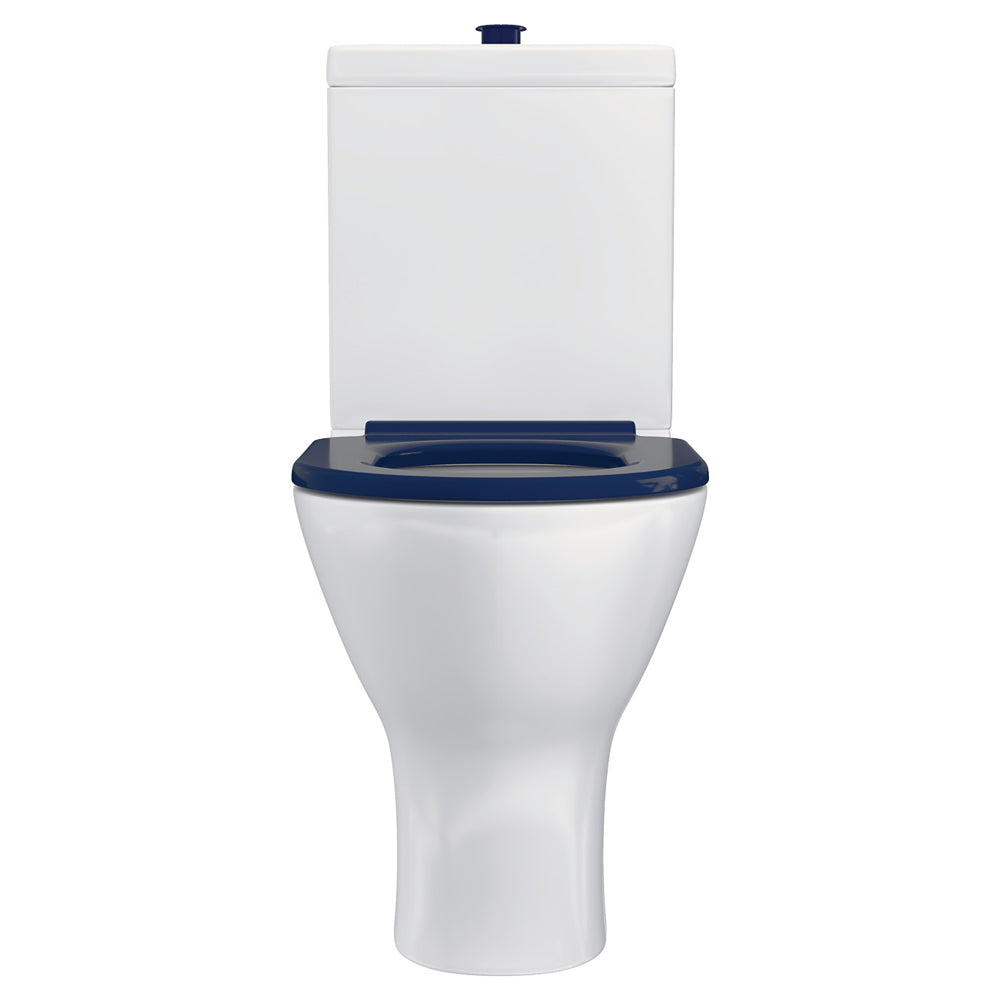 Fienza Delta Care Back-to-Wall Toilet Suite, Gloss White with Blue Seat
