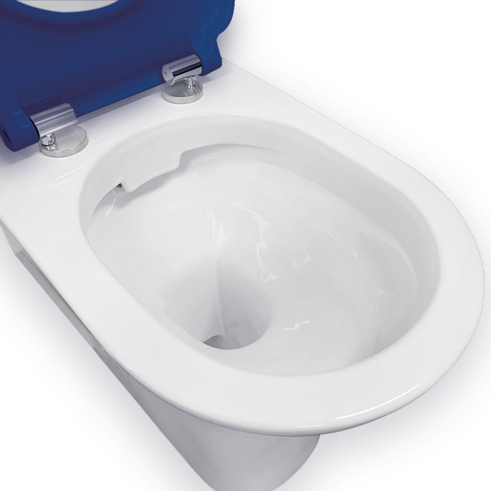 Fienza Delta Care Back-to-Wall Toilet Suite, Gloss White with Blue Seat