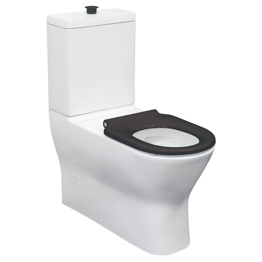 Fienza Delta Care Back-to-Wall Toilet Suite, Gloss White with Black Seat