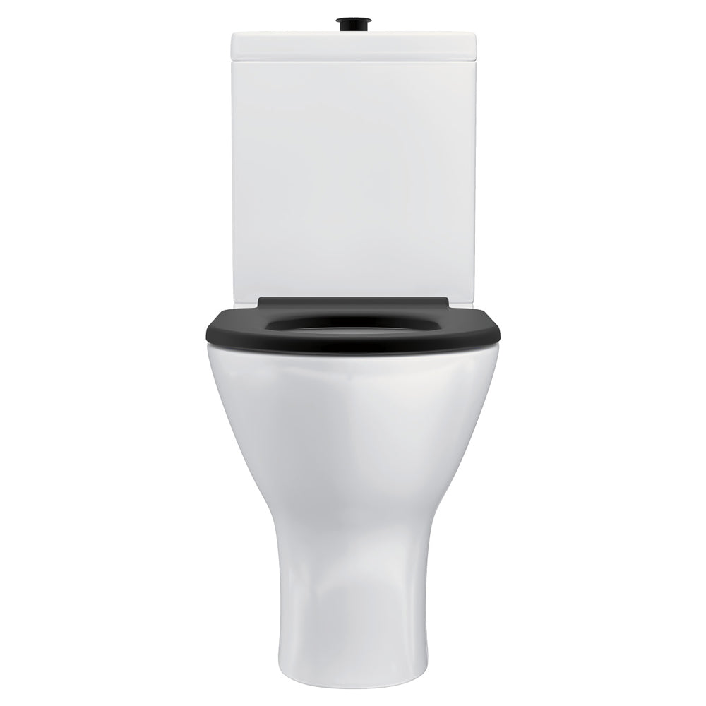 Fienza Delta Care Back-to-Wall Toilet Suite, Gloss White with Black Seat