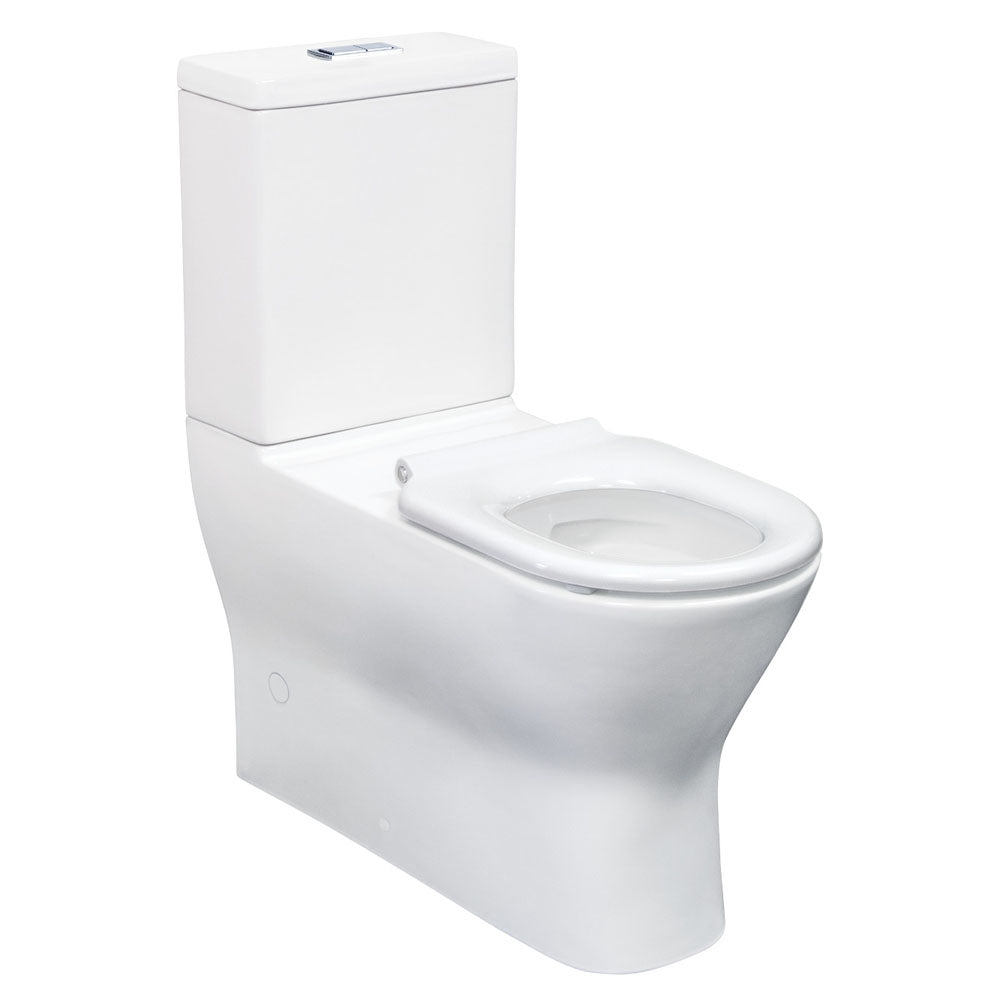 Fienza Delta Care Back-to-Wall Toilet Suite, White Seat, Slim Buttons