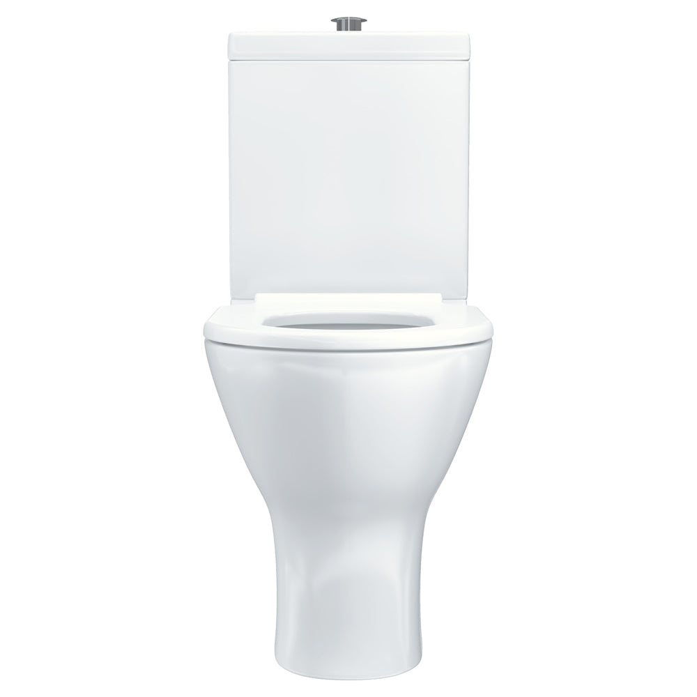 Fienza Delta Care Back-to-Wall Toilet Suite, White Seat, Raised Buttons