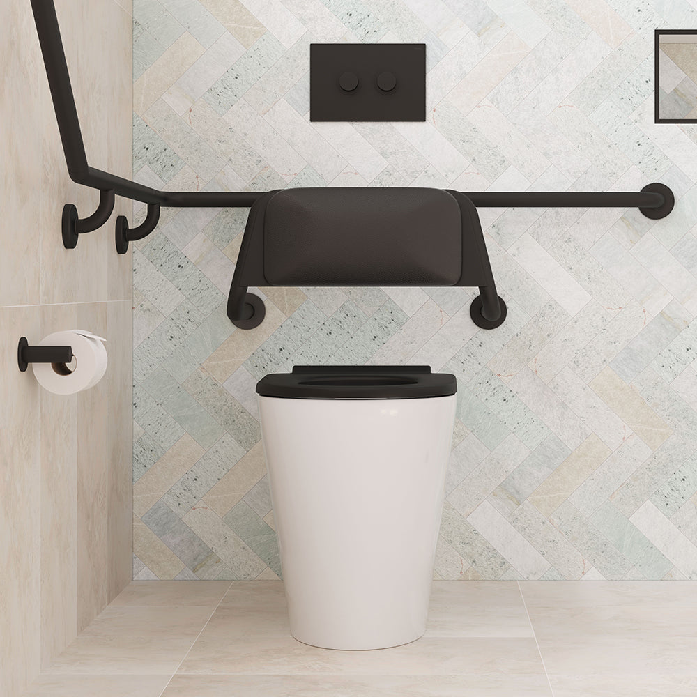 Fienza Isabella Care Wall-Faced Suite S-Trap Matte Black Seat R&T Cistern with Flush Buttons, Gloss White