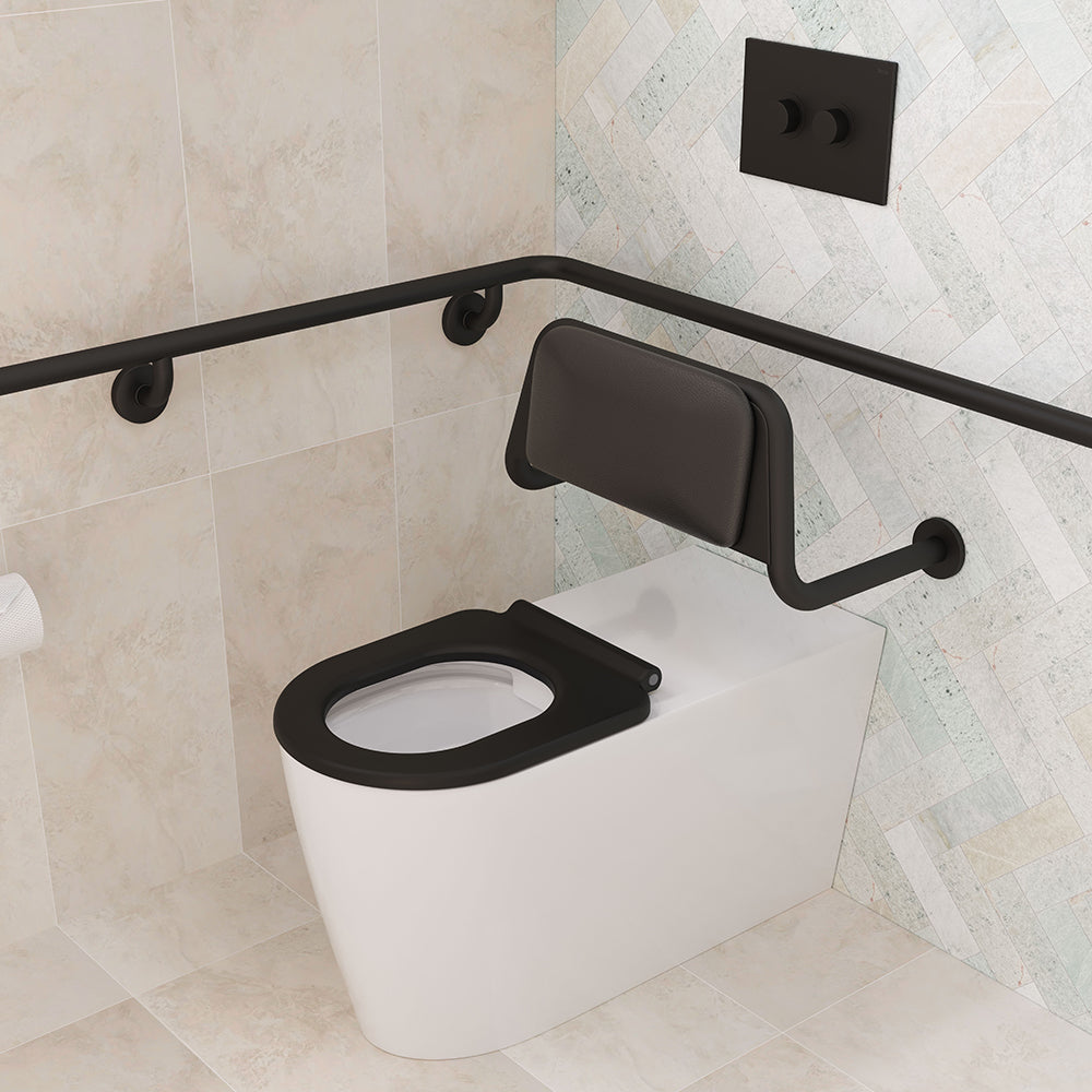 Fienza Isabella Care Wall-Faced Suite S-Trap Black Seat R&T Cistern with Flush Button, Chrome
