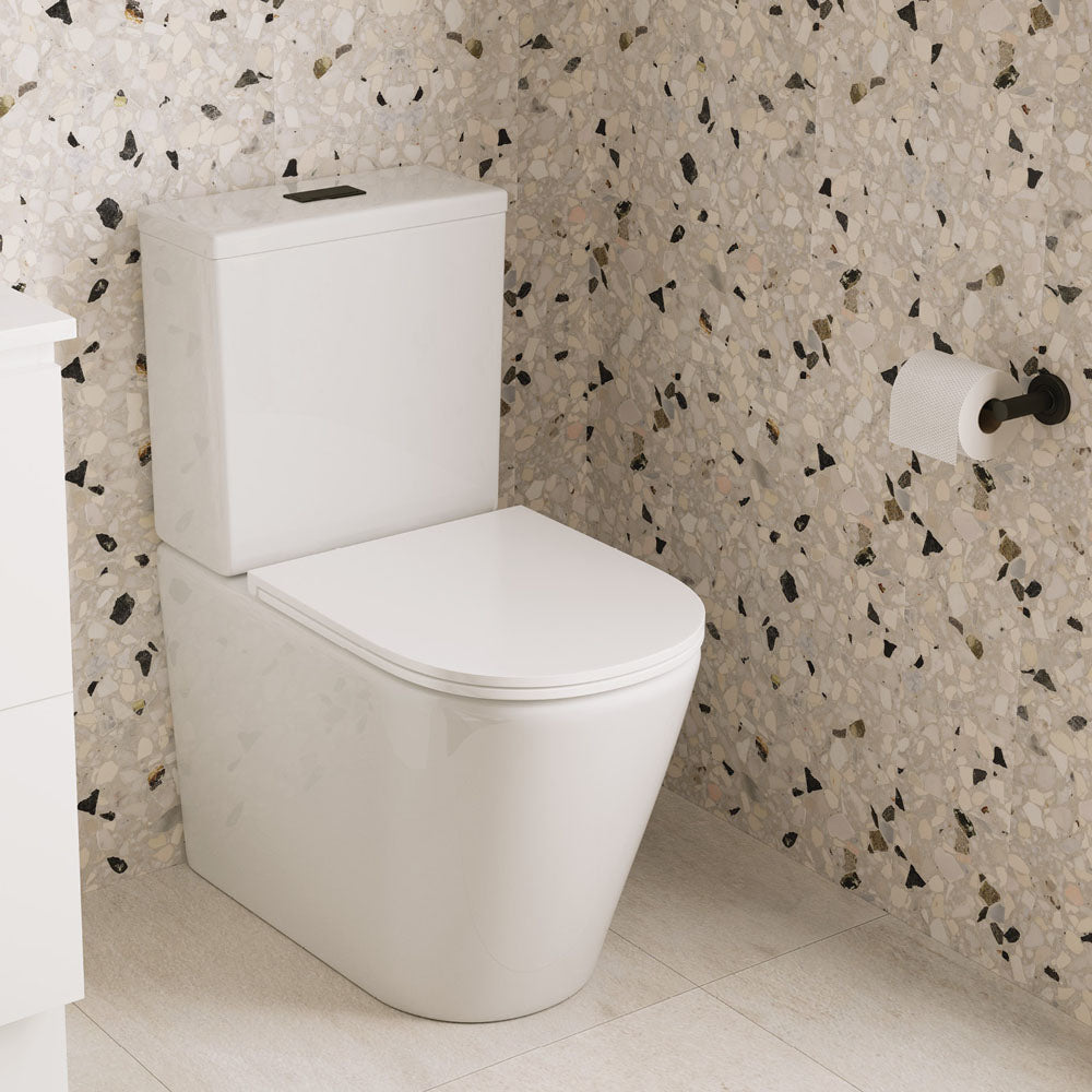 Fienza Kaya Tornado S-Trap 160-230 Back-to-Wall Toilet Suite 4 Star Rated 4.5/3L Thick Seat, Gloss White
