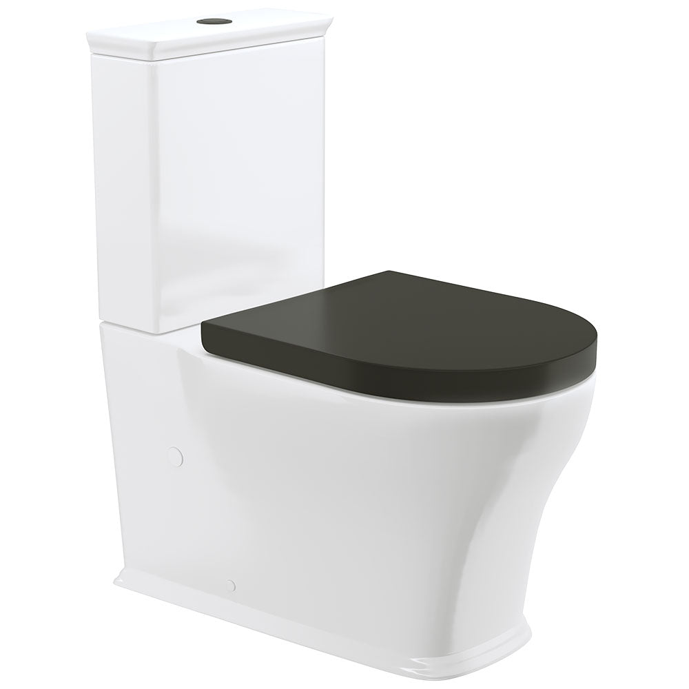 Fienza Lillian Tornado Flush Back-to-Wall Toilet Suite, Gloss White with Black Seat