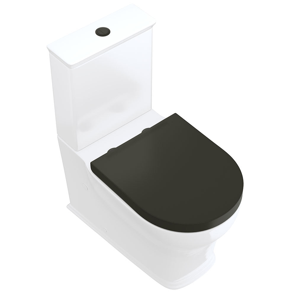 Fienza Lillian Tornado Flush Back-to-Wall Toilet Suite, Gloss White with Black Seat