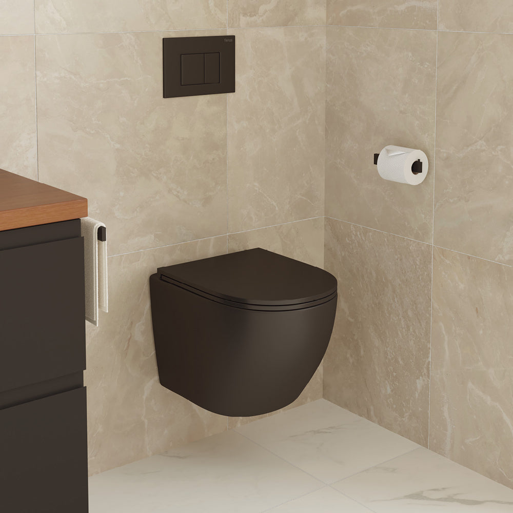 Fienza Koko Tornado Flush Wall Hung Toilet Suite, Matte Black