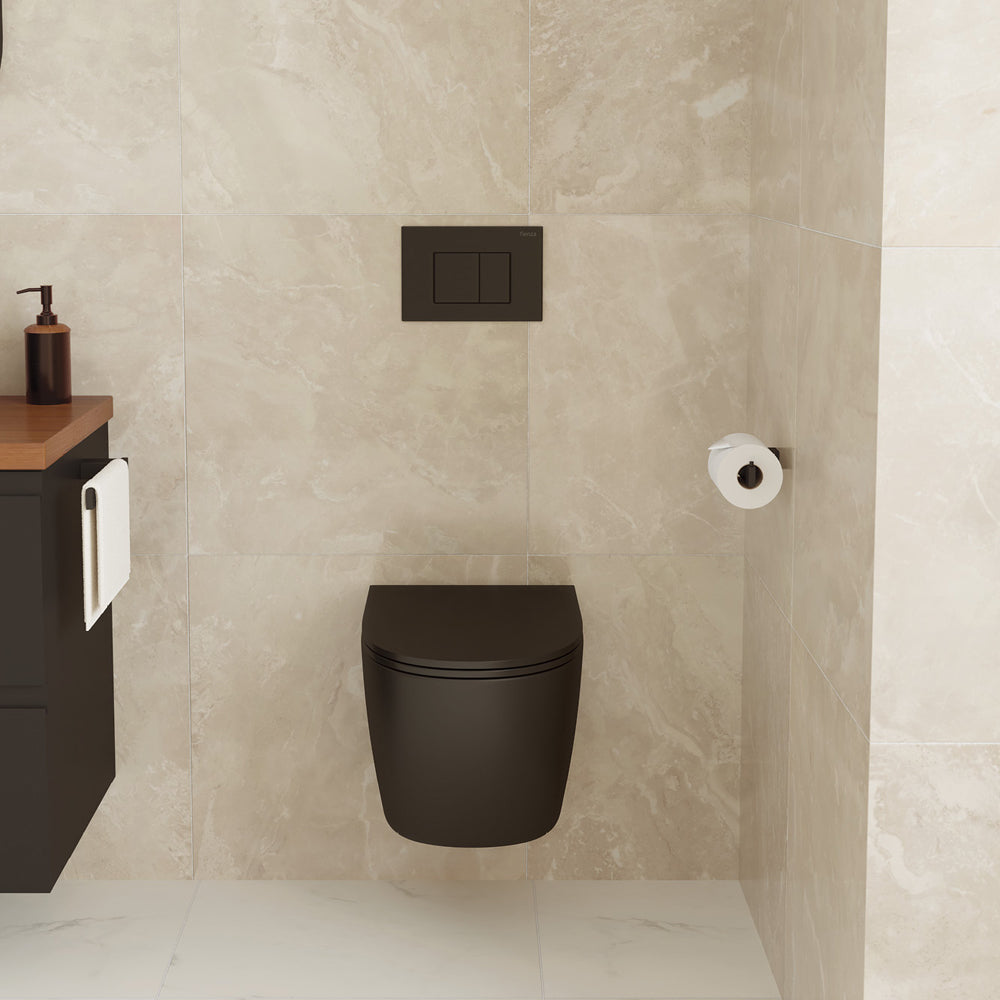 Fienza Koko Tornado Flush Wall Hung Toilet Suite, Matte Black