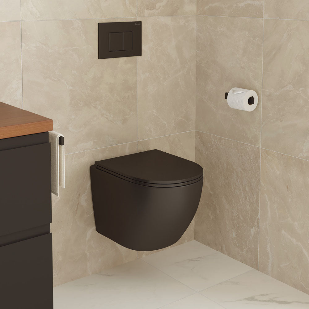 Fienza Koko Tornado Flush Wall Hung Toilet Suite, Matte Black