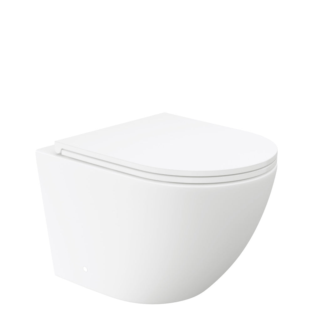 Fienza Koko Tornado Flush Wall Hung Toilet Suite, Matte White with Slim Seat