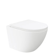 Fienza Koko Tornado Flush Wall Hung Toilet Suite, Matte White with Slim Seat