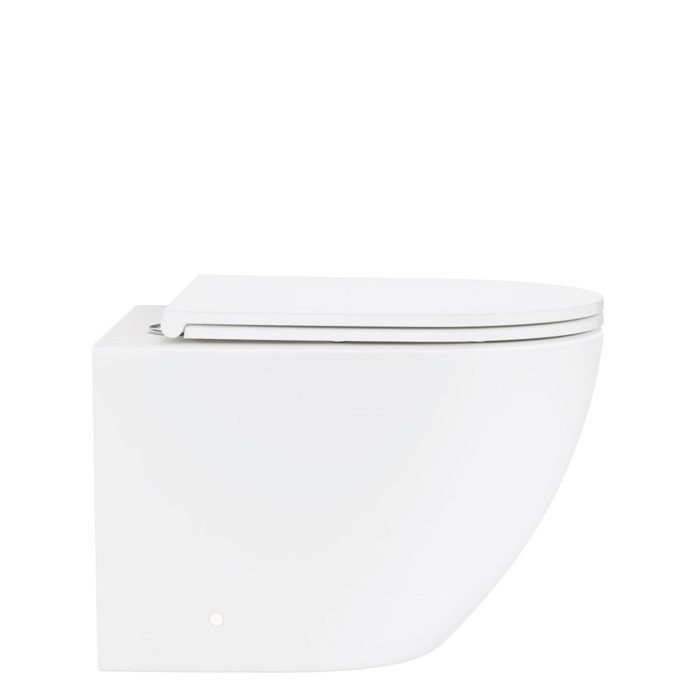 Fienza Koko Tornado Flush Wall Hung Toilet Suite, Matte White with Slim Seat