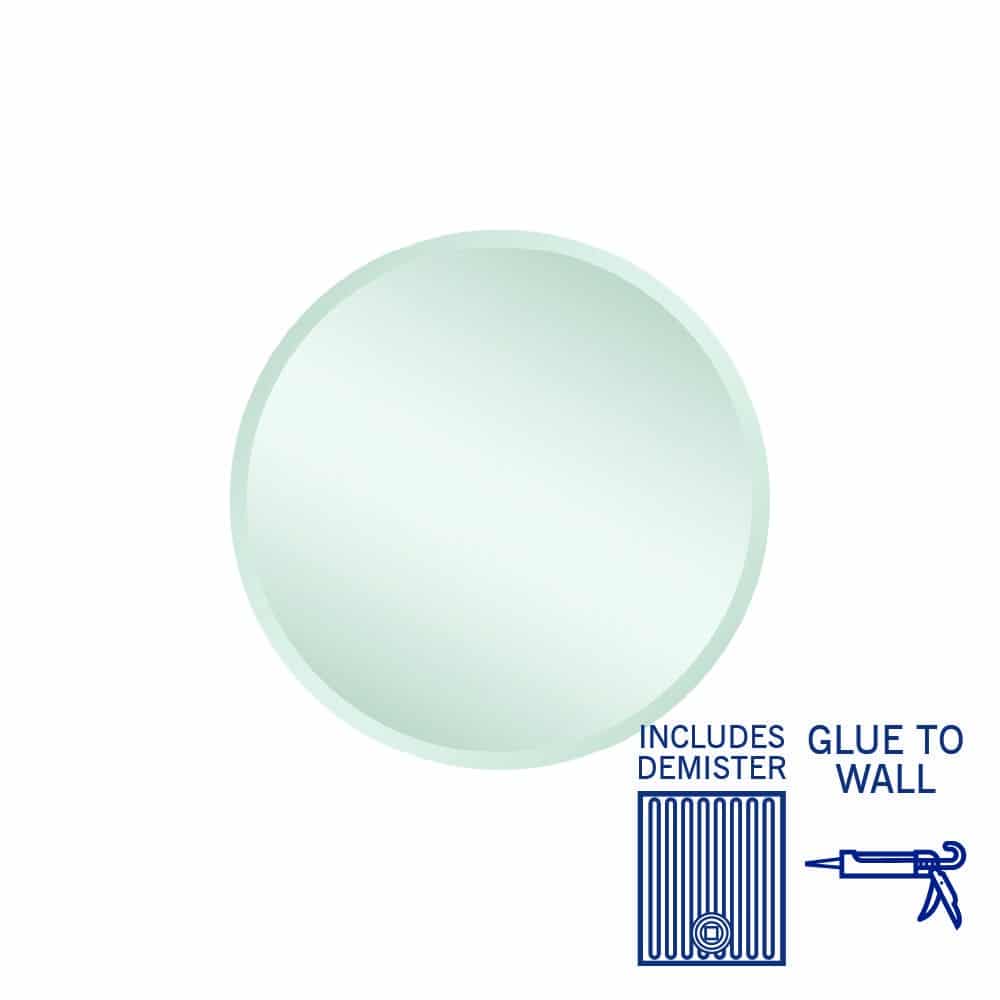 Thermogroup Kent 18mm Bevel Round Mirror - 500mmØ Glue-to-Wall and Demister