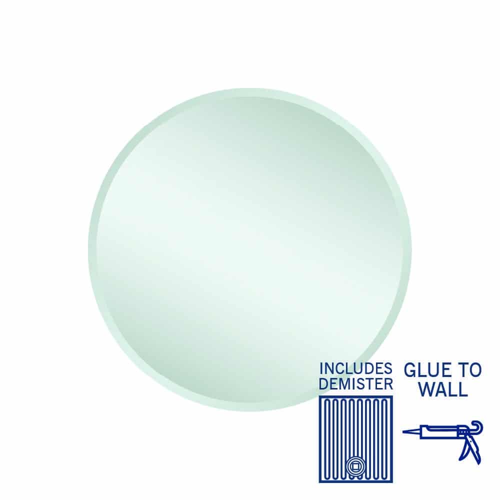 Thermogroup Kent 18mm Bevel Round Mirror - 600mmØ Glue-to-Wall and Demister