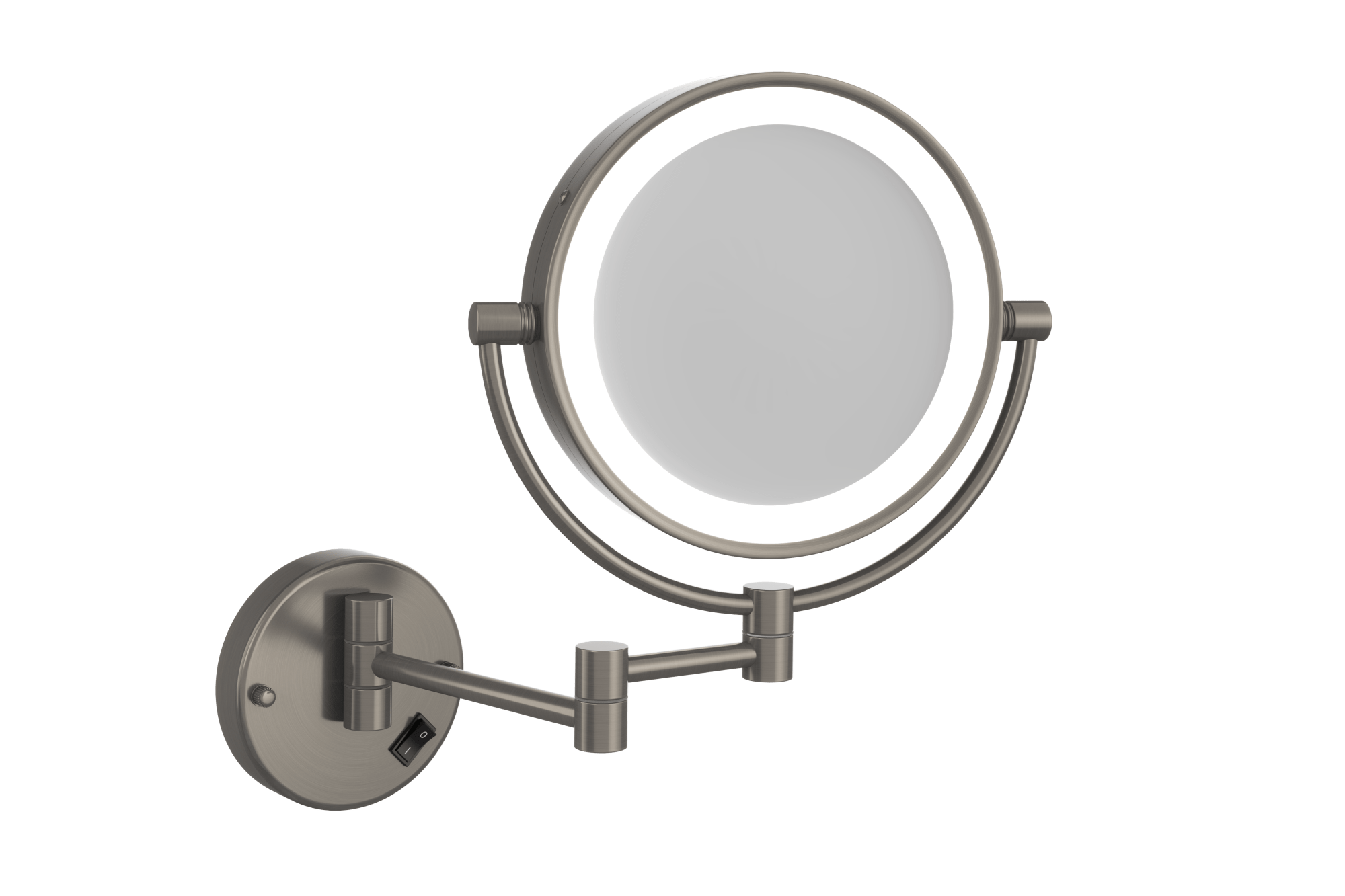 Thermogroup 1 & 5x Magnification Wall Mounted Shaving Mirror, 200mm Diameter with Concealed Wiring, Brushed Nickel