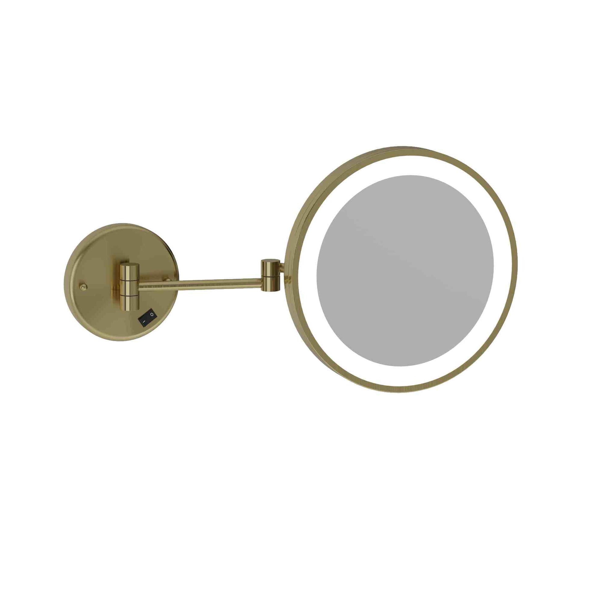 Thermogroup 3x Magnification Wall Mounted Shaving Mirror, 250mm Diameter with Concealed Wiring, Brushed Brass
