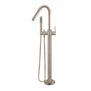 Round Freestanding Bath Spout and Hand Shower, Champagne