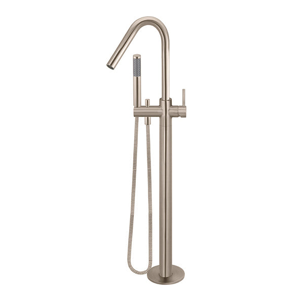 Round Freestanding Bath Spout and Hand Shower, Champagne