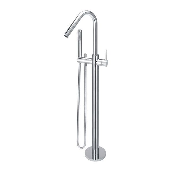 Round Freestanding Bath Spout and Hand Shower, Polished Chrome