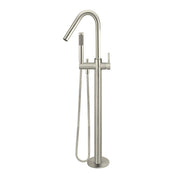 Round Freestanding Bath Spout and Hand Shower, Brushed Nickel