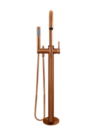 Round Freestanding Bath Spout and Hand Shower, Lustre Bronze