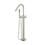 Round Paddle Freestanding Bath Spout and Hand Shower, Brushed Nickel