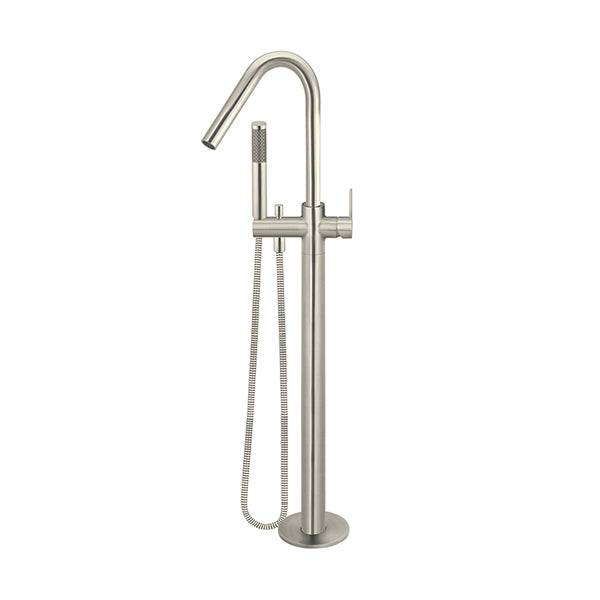Round Paddle Freestanding Bath Spout and Hand Shower, Brushed Nickel