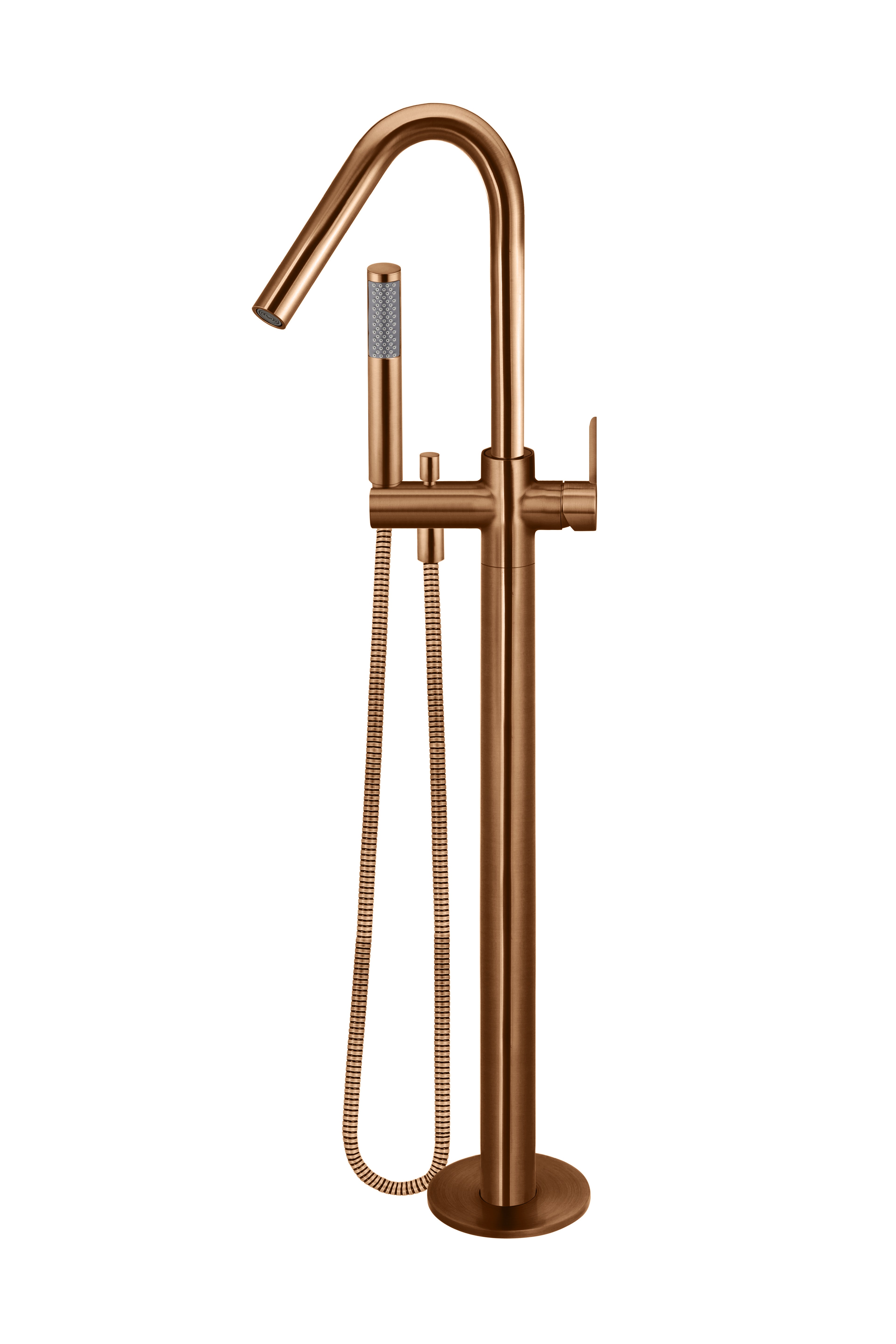 Round Paddle Freestanding Bath Spout and Hand Shower, Lustre Bronze