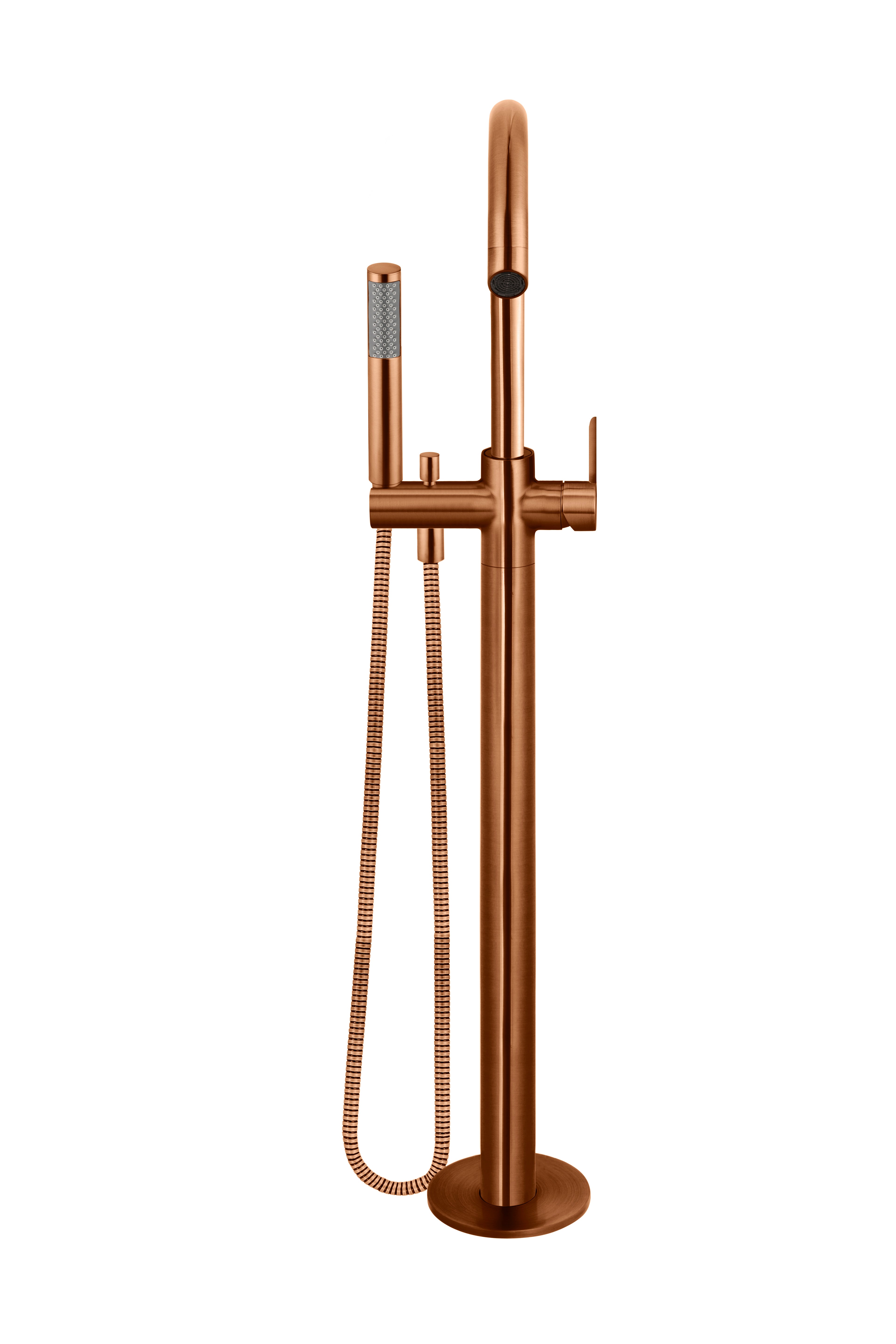 Round Paddle Freestanding Bath Spout and Hand Shower, Lustre Bronze