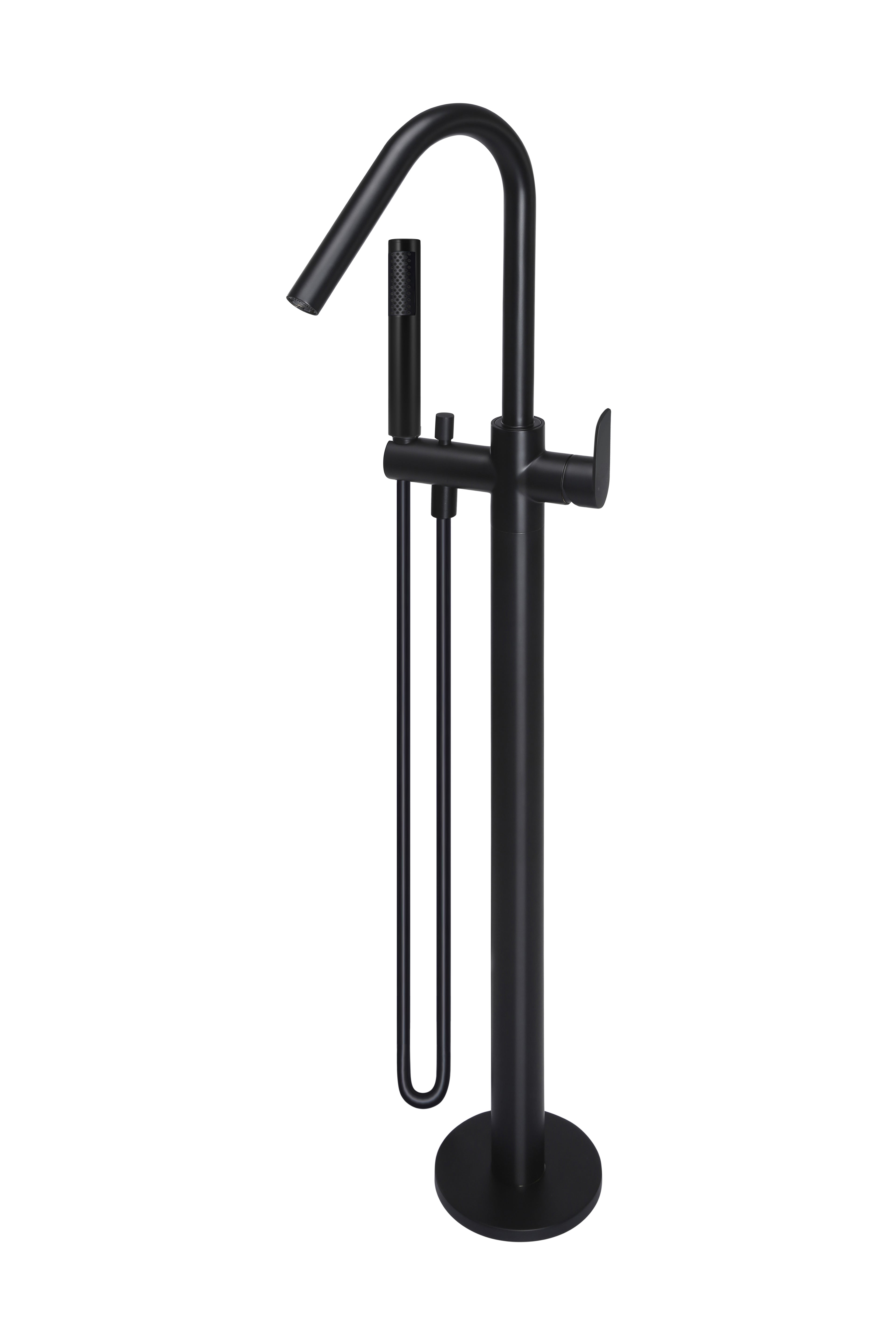 Round Paddle Freestanding Bath Spout and Hand Shower, Matte Black