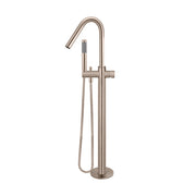 Round Pinless Freestanding Bath Spout and Hand Shower, Champagne