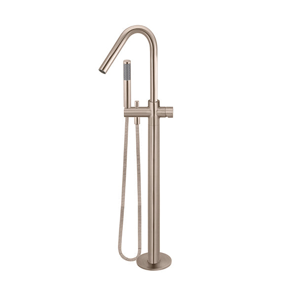 Round Pinless Freestanding Bath Spout and Hand Shower, Champagne